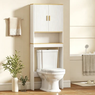 HOMCOM Étagère WC 3 Niveaux avec Portes et Étagère Réglable Blanc