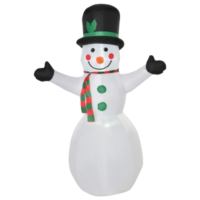 HOMCOM 1,93 m opblaasbare sneeuwpop met 2 modulelampen kerstversiering voor binnen en buiten tuin gazondecoratie feest polyester wit  130 x 72 x 193 cm