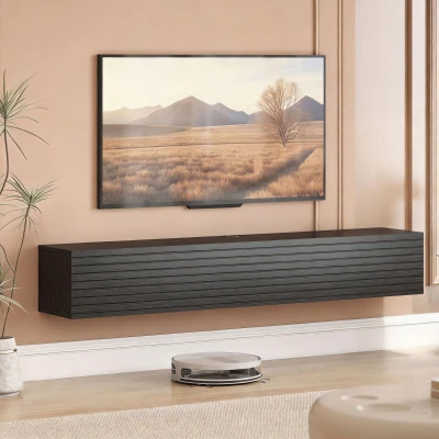 HOMCOM Meuble TV Suspendu 140cm Noir, 2 Portes Rabattables