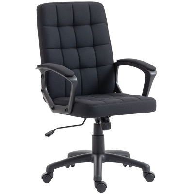 Vinsetto Silla de Oficina Giratoria Tapizada en Lino Sintético Altura Ajustable Basculante Respaldo Medio Reposabrazos Negro