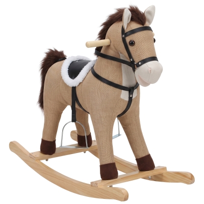 AIYAPLAY Caballo Balancín con Sonidos y Asas de Seguridad Base de Madera para Niños de 12 a 36 Meses Marrón Oscuro