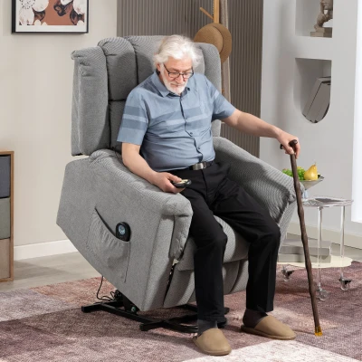 HOMCOM Powerlift-stoel, Massagestoel met Verwarmingsfunctie, Polsterstoel met Voetsteun, Zijvak, Stofbekleding, Donkergrijs
