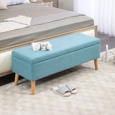 HOMCOM Zitbank met Opbergruimte, tot 120 kg, Linnen-Look, 110x39x45cm, Blauw