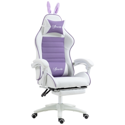 Vinsetto Ergonomische Gaming Stoel met Lendensteun, Voetensteun, Konijnenoren en Hoofdkussen - Paars