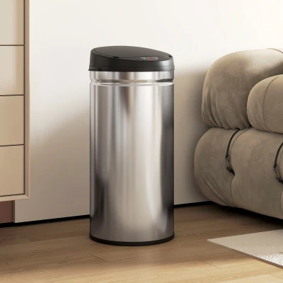 HOMCOM 42 Liter Sensorafvalemmer met Soft-Close-functie, contactloze afvalemmer van roestvrij staal voor hygiënische keukens
