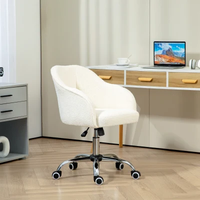 HOMCOM Homeoffice Stoel, Ergonomische Bureaustoel met Wippfunctie, Teddy-Velours 56 x 61 x 86 cm Cremewit