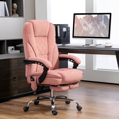 Vinsetto Ergonomische Bureaustoel met Massagefunctie, Voetensteun, Draaibaar, Rolbaar, Roze