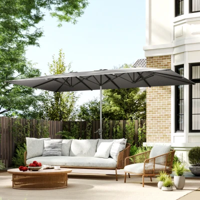 Outsunny Dubbelzijdige parasol, 451 x 264 cm parasol met kruksysteem, 12 metalen baleinen, aluminium mast, donkergrijs