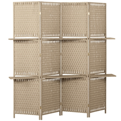HOMCOM Séparateur 4 Panneaux Pliable avec Étagères Paille Naturel