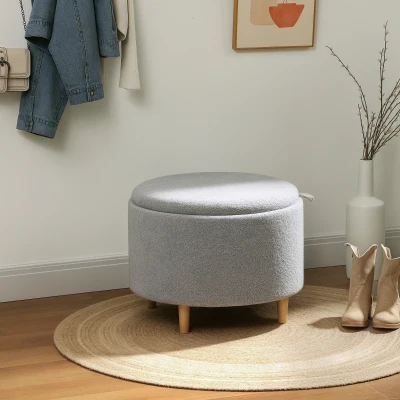 HOMCOM Kruk Gepolsterde Kruk, Teddyfleece, Verborgen Opbergruimte, Omkeerbaar Deksel, 56 cm x 56 cm x 42 cm, Grijs
