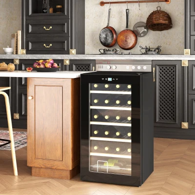 HOMCOM Wijnkoelkast voor 24 flessen, instelbare temperatuur van 5 tot 20° C, LED-verlichting, zwart, 43 x 45 x 75 cm