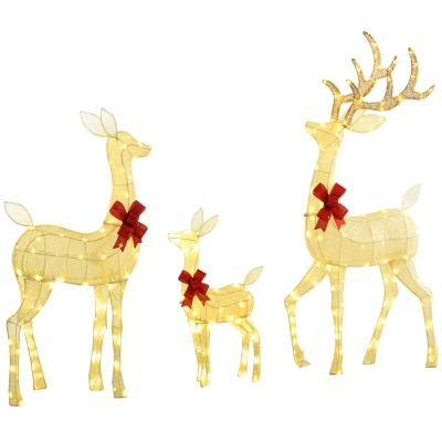 Outsunny Rendierenfamilie met rode strikken, 283 LEDs, Kerstverlichting, weerbestendig, Goud