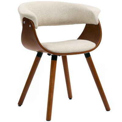 HOMCOM Eetkamerstoel, Stof in Linnenlook, Gebogen Rugleuning, Houten Poten, Beige
