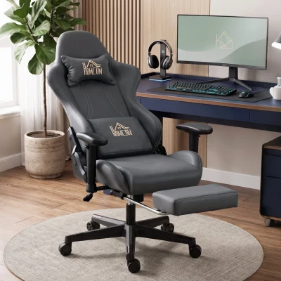 HOMCOM Ergonomische Gaming-Stoel met 3D-Armleuningen, verstelbaar, rolstoel bureau stoel met Lendensteun, Grijs