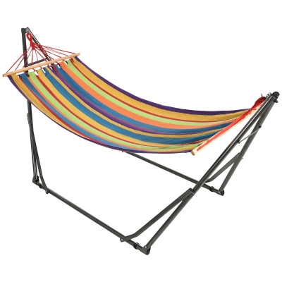 Outsunny Hamaca con Soporte Plegable 2 en 1 Tendedero con Barra Estructura de Acero para Jardín 270x100x94 cm Multicolor
