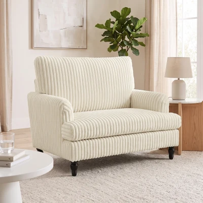 HOMCOM Corduroy Armchair Modern Wide Seat Cream