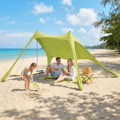 Outsunny Carpa Playa Plegable con Esterilla UPF50+ Postes de Aluminio Pala Estacas y Bolsa de Transporte Amarillo