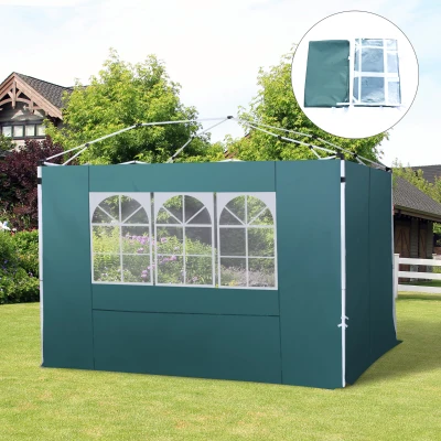 Outsunny 2 Paredes Laterales para Carpas de 3 x 3 m, 300x200 cm, Paredes Laterales de Repuesto para Cenador de Tela Oxford con Ventana, para Jardín, Exteriores, Fiestas, Verde Oscuro
