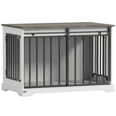 PawHut Large Dog Crate Furniture Sliding Barn Door 100cm White