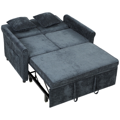 HOMCOM 2-Seater Chenille Sofa Bed Pull-Out Adjustable Dark Blue