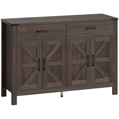 HOMCOM Kitchen Sideboard 4 Doors 2 Drawers Adjustable Shelves Dark Brown