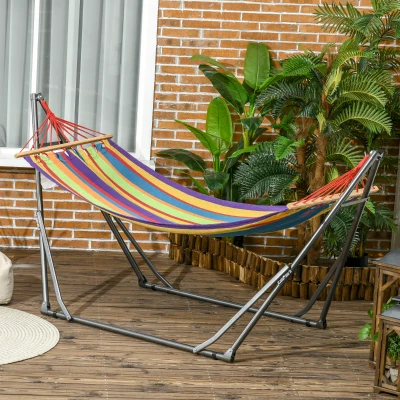 Outsunny Hamaca con Soporte Plegable 2 en 1 Tendedero con Barra Estructura de Acero para Jardín 270x100x94 cm Multicolor