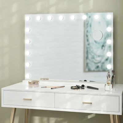 HOMCOM Miroir LED Réglable avec USB et Grossissant 80x62 cm