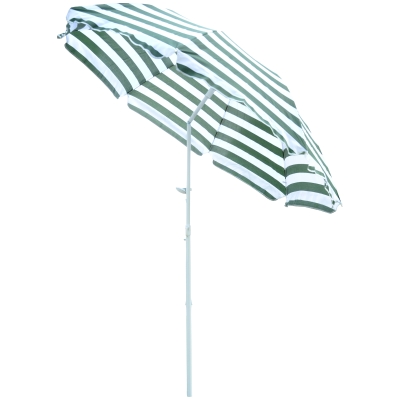 Outsunny Ombrellone da Spiaggia Inclinabile Verde e Bianco