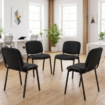 HOMCOM Stackable Reception Chairs Set of 4 Fabric Office Black