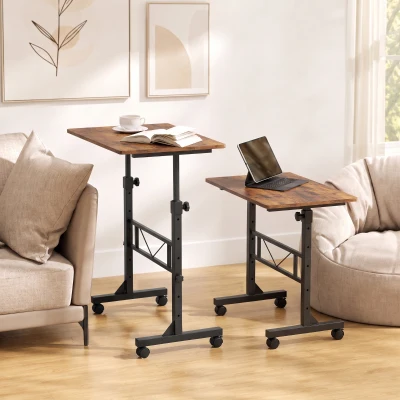 HOMCOM Overbed Table Adjustable Sofa Side Table Wheels 80x40cm Black