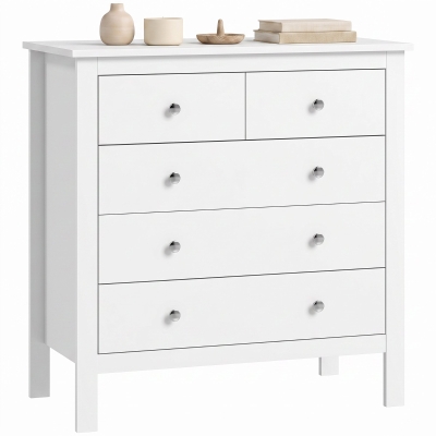 HOMCOM Modern 5 Drawer Chest of Drawers Storage White