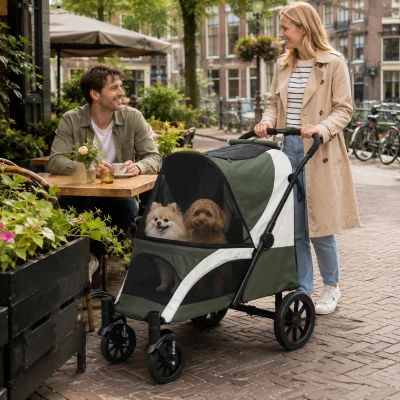 PawHut Opvouwbare Hondenbuggy voor 2 Kleine Honden tot 25 kg Donkergroen