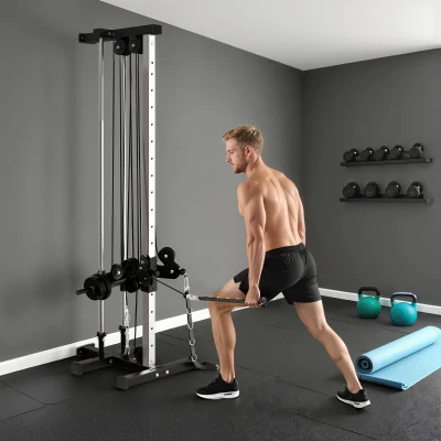 SPORTNOW Wall-Mount Cable Station Dual Pulley Home Gym