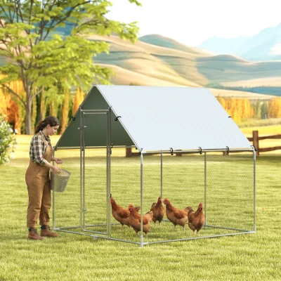 PawHut Pollaio per Galline da Esterno con Tetto 2x2x2 m Argento