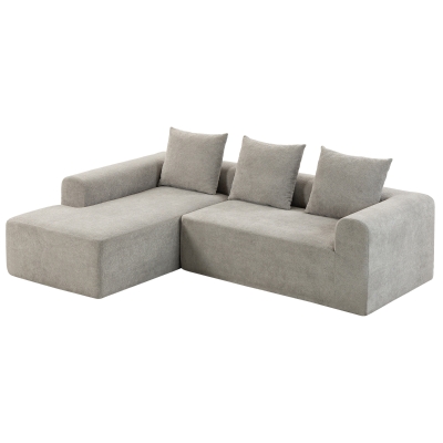 HOMCOM Ecksofa aus Chenille, 3‑Sitzer L‑Form 242 cm mit Ottomane, tiefe Sitzfläche, breite Armlehnen, Hellgrau