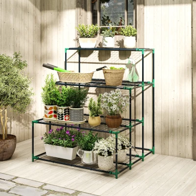 Outsunny Soporte para Plantas de 4 Niveles con Diseño Escalera y Estructura Metálica Resistente para Interior y Exterior Verde