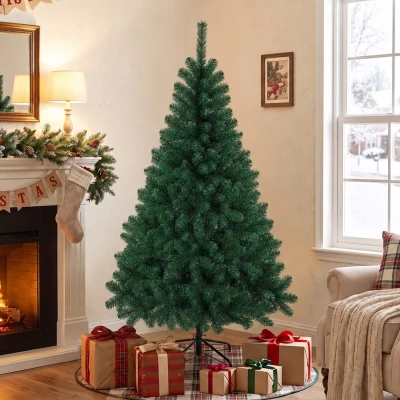 HOMCOM 5ft Artificial Christmas Tree Hinged 420 Tips Green