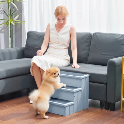 PawHut Hundetreppe 3 Stufen für kleine bis mittelgroße Hund Haustiertreppe mit Stauraum 38 cm Hohe Katzentreppe Hunderampe Einstiegshilfe für Bett, Sofa, Couch und Auto Grau