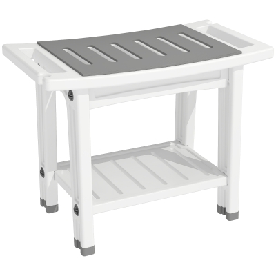 HOMCOM 2-Tier Shower Bench with Shelf Bathroom Stool White Grey