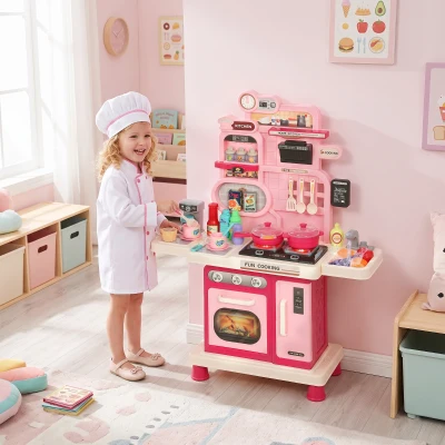 AIYAPLAY Cuisine Enfant Rose 33pcs avec Lumières et Rangement