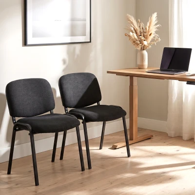 HOMCOM Stackable Reception Chairs Set of 2 Fabric Office Black
