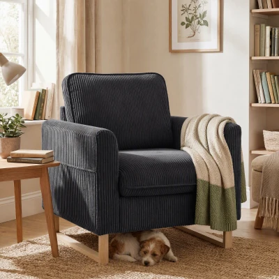 HOMCOM Modern Accent Chair Metal Legs Dark Grey