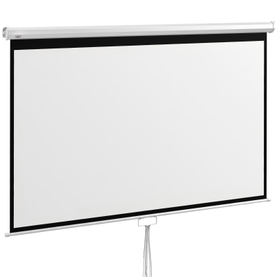 HOMCOM Tela de Projeção Manual 100 Polegadas Tela de Projeção Portátil Formato 16:9 com Altura Ajustável 236,8x8x158 cm Branco