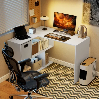 HOMCOM Corner Computer Desk with Drawer White 110x100cm