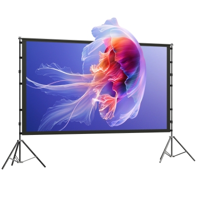 HOMCOM 254 cm 16:9 HD 4K/8K projectiescherm met standaard, draagbaar dubbelzijdig projectiescherm met inklapbare statieven, wit