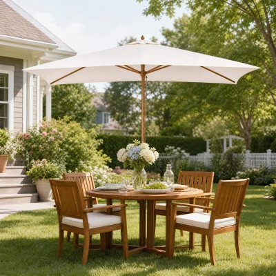 Outsunny Parasol Rectangulaire Bois 3x2m Crème