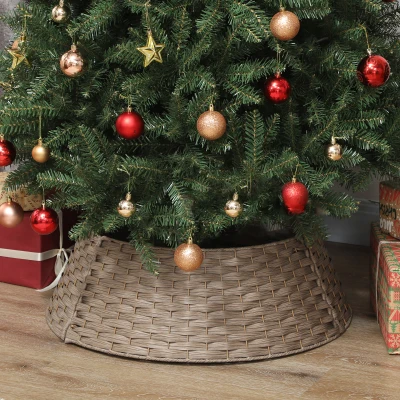 HOMCOM Falda para Árbol de Navidad Rústico Diseño Tejido Cubre Pie para Árbol de Navidad para Fiestas Ø68x22 cm Café
