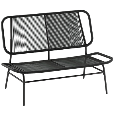 Outsunny Banco Exterior de Ratán de 2 Plazas con Asiento y Respaldo Tejidos de Ratán Estructura de Acero Carga 240 kg Negro