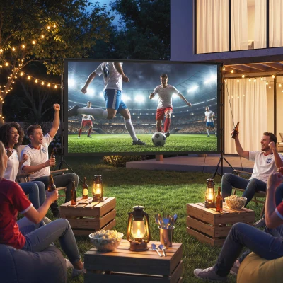 HOMCOM 254 cm 16:9 HD 4K/8K projectorscherm met standaard, draagbaar dubbelzijdig scherm met inklapbare statieven, wit