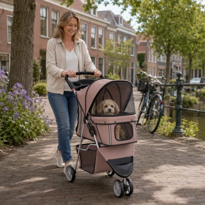 PawHut Opvouwbare Hondenbuggy voor Kleine Oudere Honden tot 10 kg, Koffiebruin, 77 x 44 x 102 cm